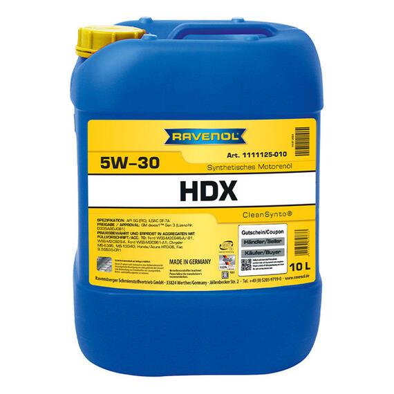Моторное масло RAVENOL HDX SAE 5W-30 (10л), Объем, л: 10, фото 