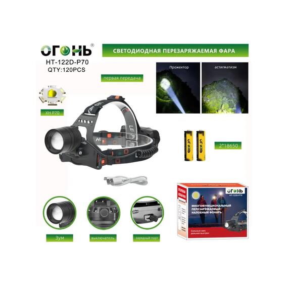 Светодиодный фонарь налобный HT-122D-P70 (одно включение), фото , изображение 3