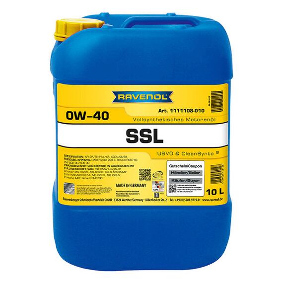 Моторное масло RAVENOL Super Synthetik Oel SSL SAE 0W-40 (10л), Объем, л: 10, фото 