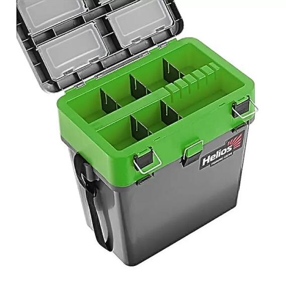 Ящик рыболовный зимний Helios 19 л (серый/салатовый), Цвет: серый/салатовый, Объем, л: 19 л, Длина, см: 39 см (по верху), 32 см - по низу, фото , изображение 3