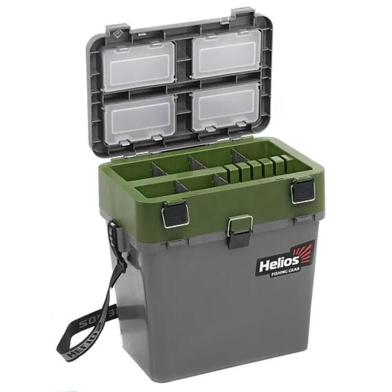 Ящик рыболовный зимний Helios 19 л (серый/хаки), Цвет: серый/хаки, Объем, л: 19 л, Длина, см: 39 см (по верху), 32 см - по низу, фото , изображение 2