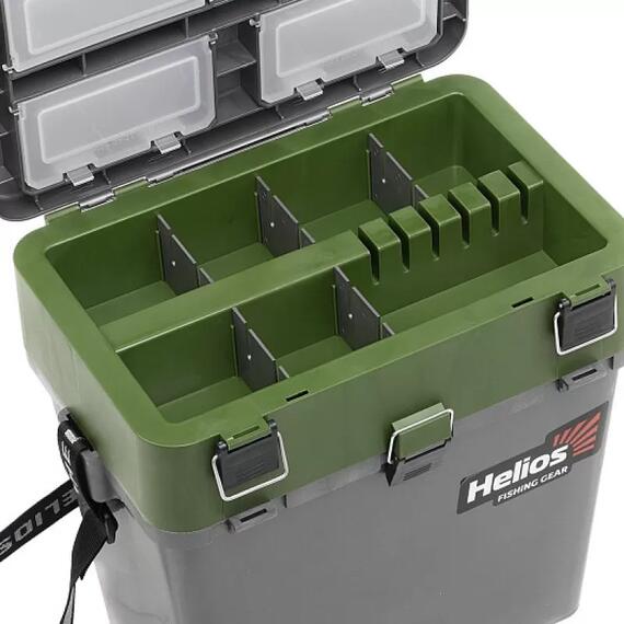 Ящик рыболовный зимний Helios 19 л (серый/хаки), Цвет: серый/хаки, Объем, л: 19 л, Длина, см: 39 см (по верху), 32 см - по низу, фото , изображение 3