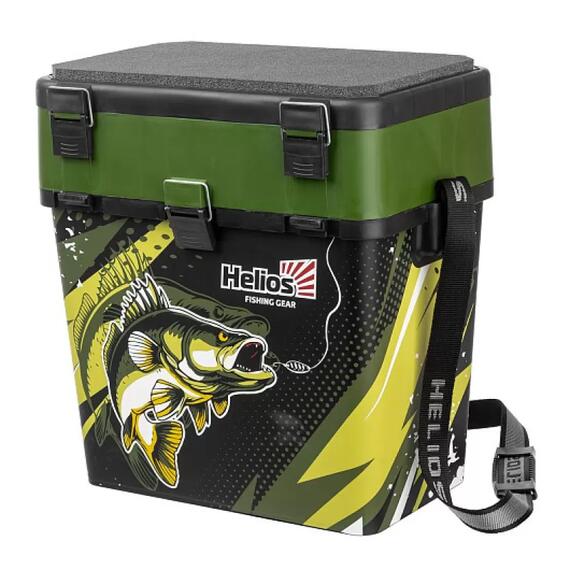 Ящик рыболовный зимний Helios Zander хаки 19 л, Цвет: хаки, Объем, л: 19 л, Длина, см: 39 см (по верху), 32 см - по низу, фото 