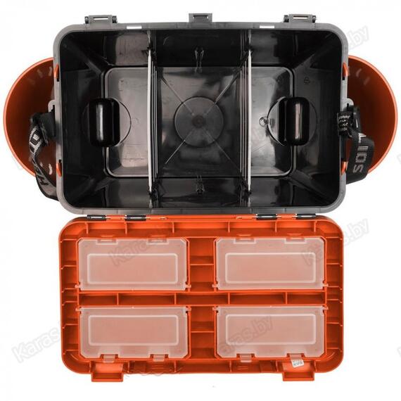 Ящик рыболовный зимний Helios 19 л с карманами односекционный (оранжевый), Цвет: черный/оранжевый, Объем, л: 19 л, Длина, см: с учетом навесных карманов: 50; без навесных карманов: 38., фото , изображение 6