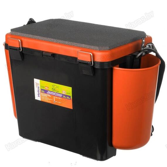 Ящик рыболовный зимний Helios 19 л с карманами односекционный (оранжевый), Цвет: черный/оранжевый, Объем, л: 19 л, Длина, см: с учетом навесных карманов: 50; без навесных карманов: 38., фото 