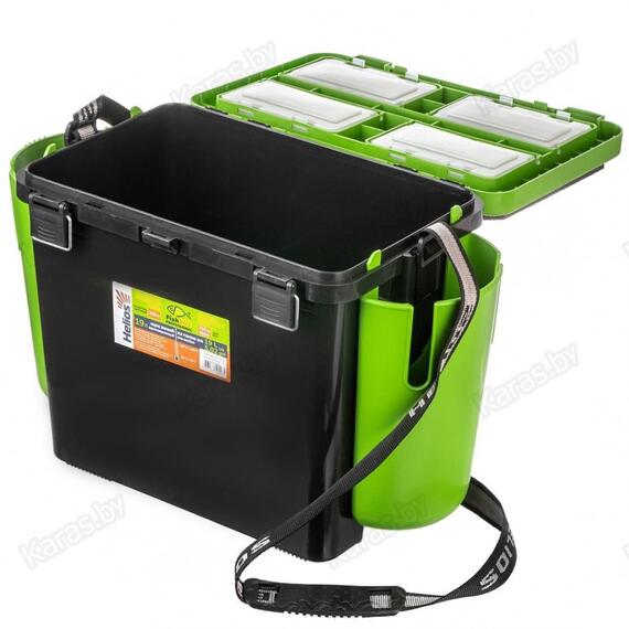 Ящик рыболовный зимний Helios 19 л с карманами односекционный (салатовый), Цвет: черный/салатовый, Объем, л: 19 л, Длина, см: с учетом навесных карманов: 50; без навесных карманов: 38., фото , изображение 6