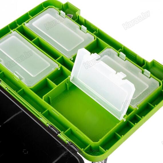 Ящик рыболовный зимний Helios 19 л с карманами односекционный (салатовый), Цвет: черный/салатовый, Объем, л: 19 л, Длина, см: с учетом навесных карманов: 50; без навесных карманов: 38., фото , изображение 7