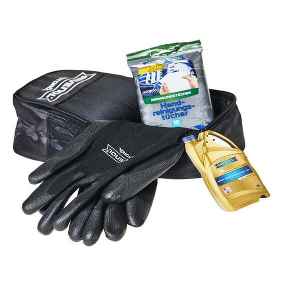 Сервисный набор RAVENOL (сумка для канистры 1 л, влажные салфетки для рук, перчатки, бирка на двигат, фото 