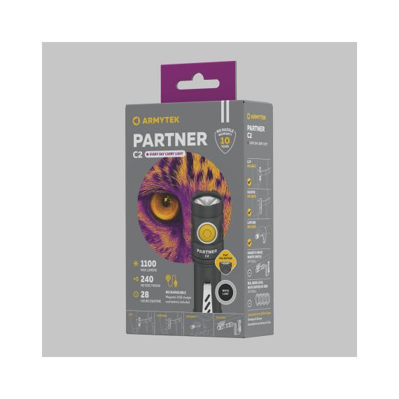 Тактический фонарь Armytek Partner C2 Magnet USB White, Световая температура: White, фото , изображение 4