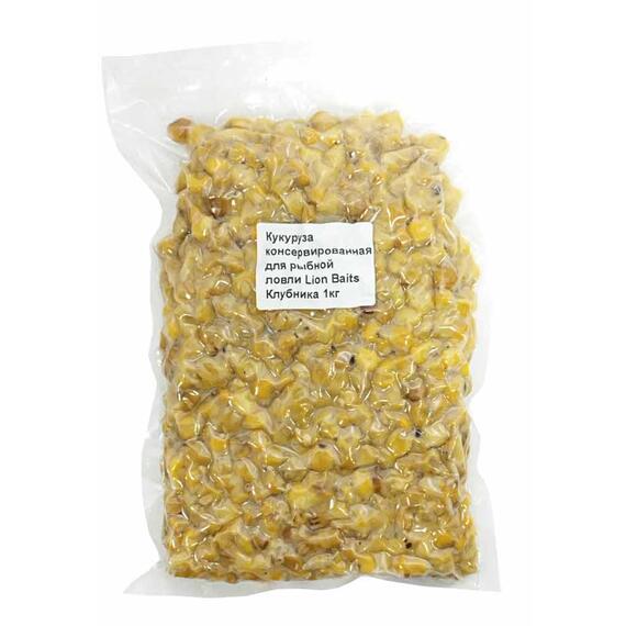 Lion baits Кукуруза натуральная "Клубника" в вакууме 1кг, Вкус для группировки: Клубника, Вес, гр: 1000, фото 
