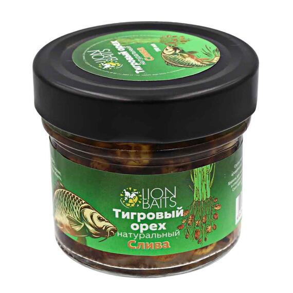 Lion baits Тигровый орех натуральный в стеклянной банке "Слива" 110мл, Вкус для группировки: Слива, фото 
