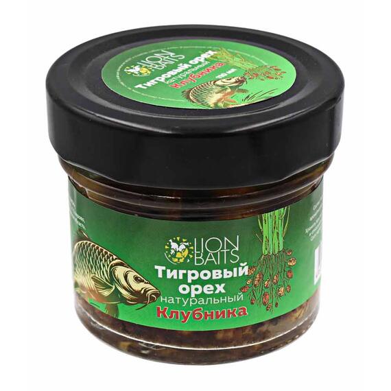 Lion baits Тигровый орех натуральный в стеклянной банке "Клубника" 110мл, Вкус для группировки: Клубника, фото 