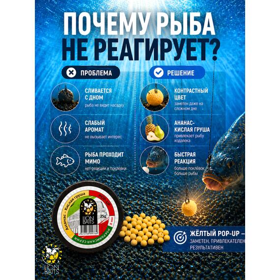 Lion Baits Бойлы плавающие Pop Up "Ананас-Кислая груша" Итальянская серия 10 мм, фото , изображение 3