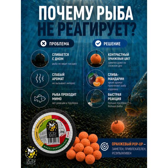 Lion Baits Бойлы плавающие Pop Up "Слива-Мандарин" Итальянская серия 10мм, фото , изображение 3