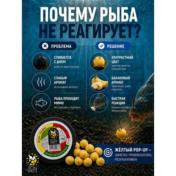 Lion Baits Бойлы плавающие Pop Up "Банан-Скопекс" Итальянская серия 10мм, фото , изображение 3