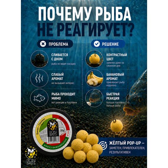 Lion Baits Бойлы плавающие Pop Up "Банан-Скопекс" Итальянская серия 12мм, фото , изображение 4