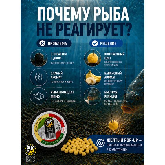Lion Baits Бойлы плавающие Pop Up "Банан-Скопекс" Итальянская серия 8мм, фото , изображение 3