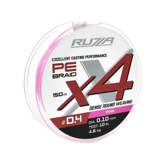 Шнур RUZZA X4 150м Pink 0,10мм 4,6кг/10lb, Цвет.: розовый, Диаметр лески: 0,10 мм, Размотка: 150 м, фото 