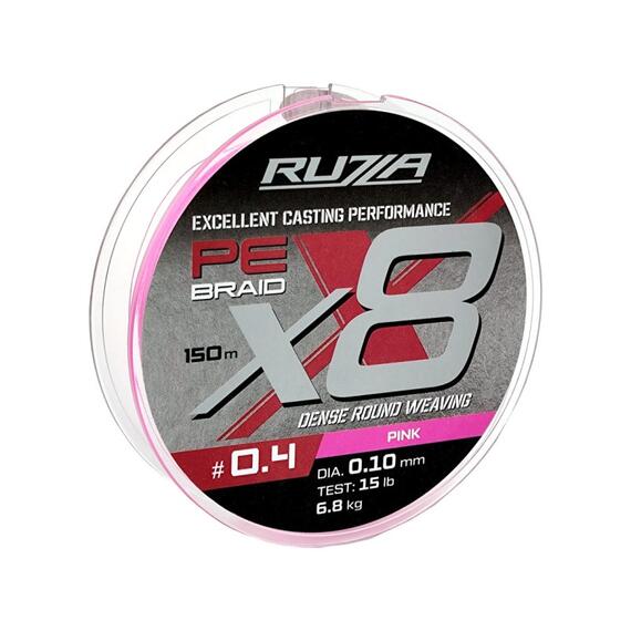 Шнур RUZZA X8 150м Pink 0,10мм 6,8кг/15lb, Цвет.: розовый, Диаметр лески: 0,10 мм, Размотка: 150 м, фото 