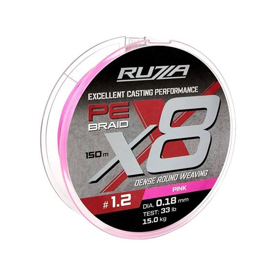 Шнур RUZZA X8 150м Pink 0,18мм 15кг/33lb, Цвет.: розовый, Диаметр лески: 0,18 мм, Размотка: 150 м, фото 