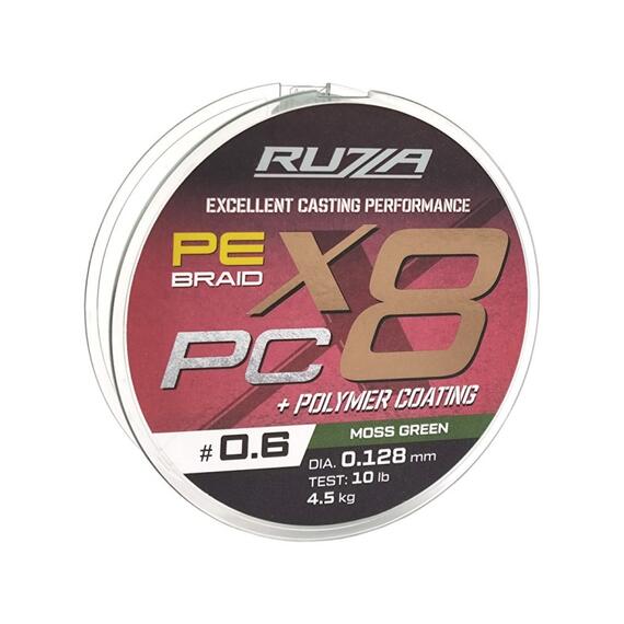 Шнур RUZZA X8 PC 150м Moss Green 0,128мм 4,5кг/10lb, Цвет.: зеленый, Диаметр лески: 0,128 мм, Размотка: 150 м, фото 