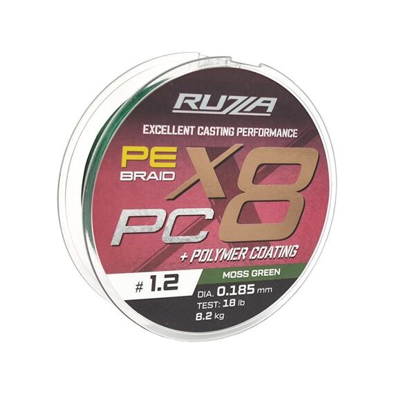 Шнур RUZZA X8 PC 150м Moss Green 0,185мм 8,2кг/18lb, Цвет.: зеленый, Диаметр лески: 0,185 мм, Размотка: 150 м, фото 