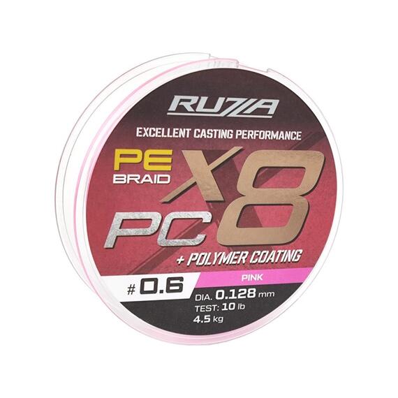 Шнур RUZZA X8 PC 150м Pink 0,128мм 4,5кг/10lb, Цвет.: розовый, Диаметр лески: 0,128 мм, Размотка: 150 м, фото 