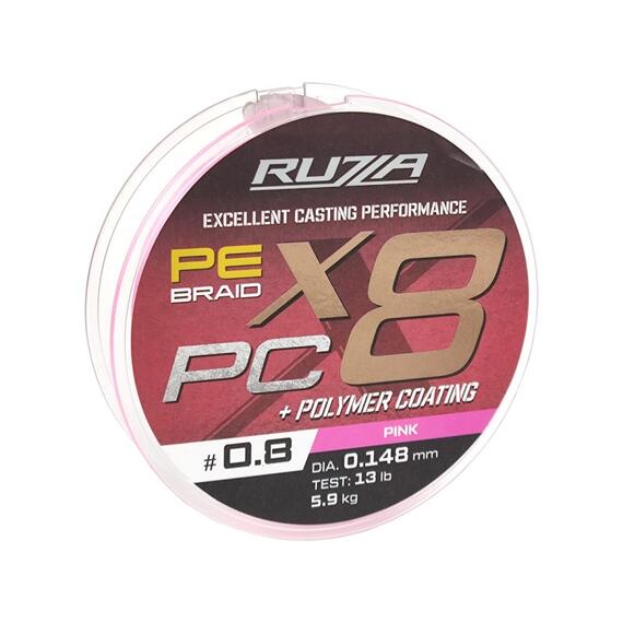 Шнур RUZZA X8 PC 150м Pink 0,148мм 5,9кг/13lb, Цвет.: розовый, Диаметр лески: 0,148 мм, Размотка: 150 м, фото 