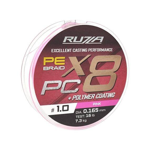 Шнур RUZZA X8 PC 150м Pink 0,165мм 7,3кг/16lb, Цвет.: розовый, Диаметр лески: 0,165 мм, Размотка: 150 м, фото 