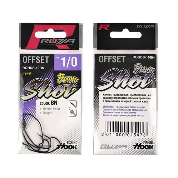 Крючок офсетный RUZZA Offset Hook Down Shot №1/0 5шт, Размер: №1/0, фото , изображение 2