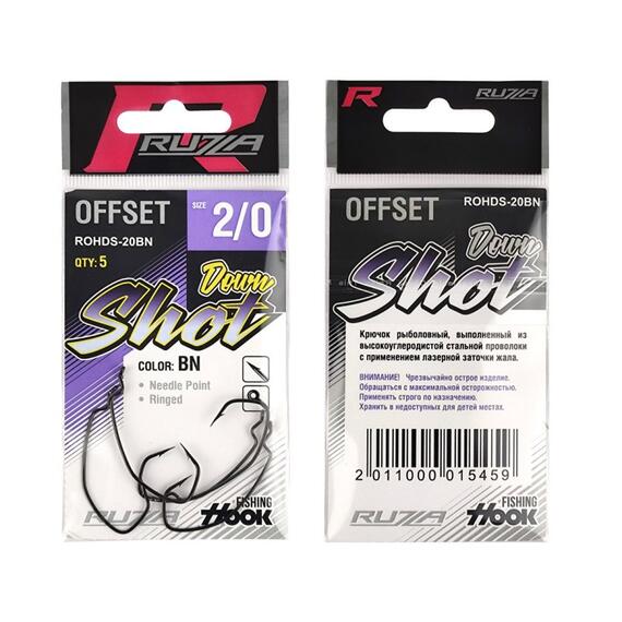 Крючок офсетный RUZZA Offset Hook Down Shot №2/0 5шт, Размер: №2/0, фото , изображение 2