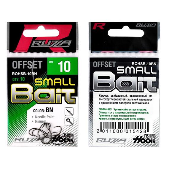 Крючок офсетный RUZZA Offset Hook Small Bait №10 10шт, Размер: №10, фото , изображение 2