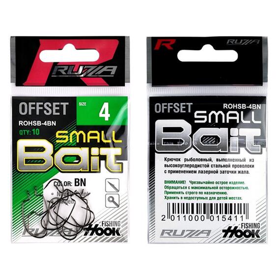 Крючок офсетный RUZZA Offset Hook Small Bait №4 10шт, Размер: №4, фото , изображение 2
