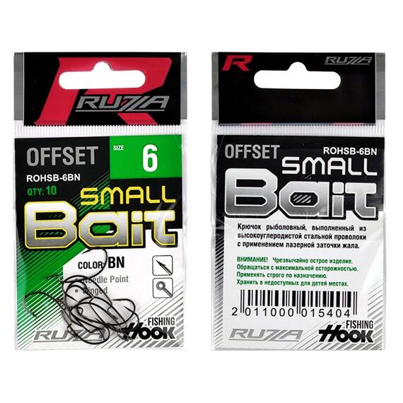 Крючок офсетный RUZZA Offset Hook Small Bait №6 10шт, Размер: №6, фото , изображение 2