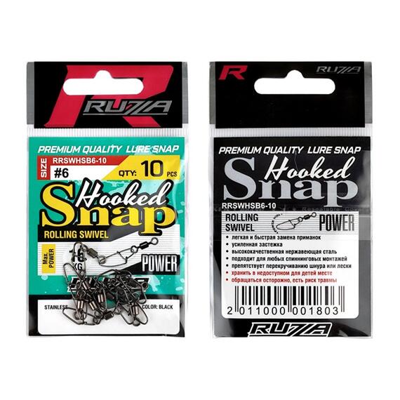 Застежка с вертлюгом RUZZA Rolling Swivel w/Hooked Snap Black №6 , фото , изображение 3