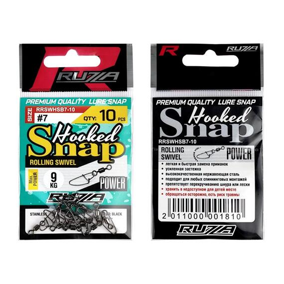 Застежка с вертлюгом RUZZA Rolling Swivel w/Hooked Snap Black №7 , фото , изображение 2