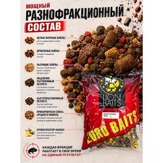 Lion Baits Спод-микс смесь SPOD MIX (Ананас) 5 кг, Вкус: ананас, фото , изображение 3