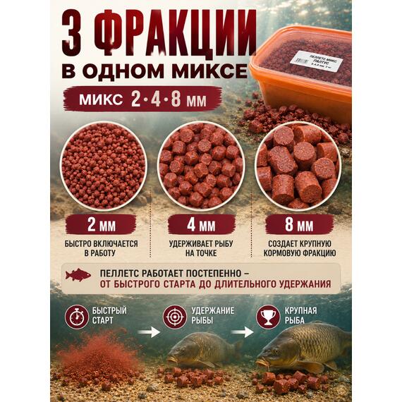 Lion Baits Пеллетс карповый "Палтус бордовый" (микс 2-4-8мм) - 2кг (прямоугольное ведро), Вкус для группировки: Палтус бордовый, Вес, гр: 2000, фото , изображение 5
