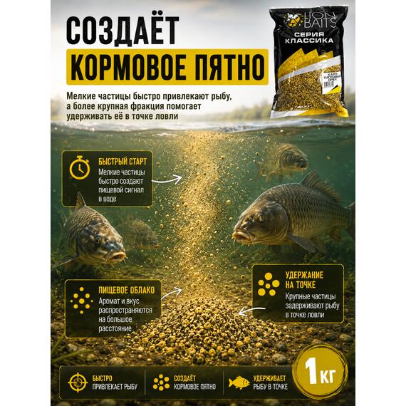 Lion Baits Прикормка серии КЛАССИКА Карп "Тигровый орех" - 1кг, фото , изображение 4
