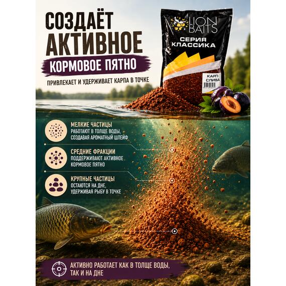 Lion Baits Прикормка Классика "Карп слива" 1кг, фото , изображение 4