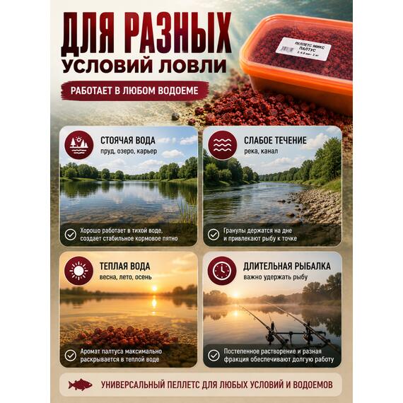 Lion Baits Пеллетс карповый "Палтус бордовый" (микс 2-4-8мм) - 2кг (прямоугольное ведро), Вкус для группировки: Палтус бордовый, Вес, гр: 2000, фото , изображение 4