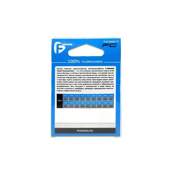 Леска F-FISHING Tenet Fluorocarbon 25м 0,10мм 1,1кг/2,4lb, Диаметр лески: 0,10 мм, Размотка: 25 м, фото , изображение 4