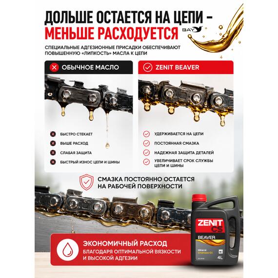 Масло для смазки пильных цепей бензопил всесезонное ZENIT Beaver, 4 л, Объем, л.: 4, фото , изображение 2