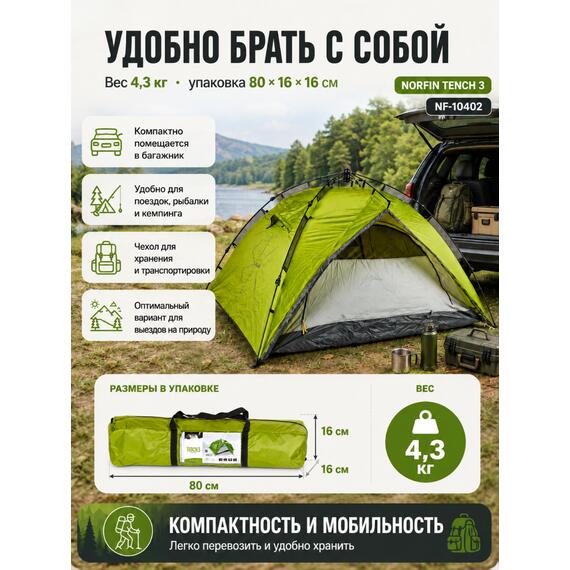 Туристическая 3-х местная палатка NORFIN TENCH 3 NF-10402, фото , изображение 7