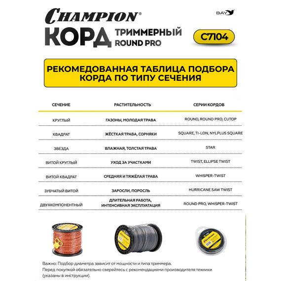 Корд триммерный Champion Round PRO 2,4мм*12м, Диаметр лески: 2,4 мм, фото , изображение 4