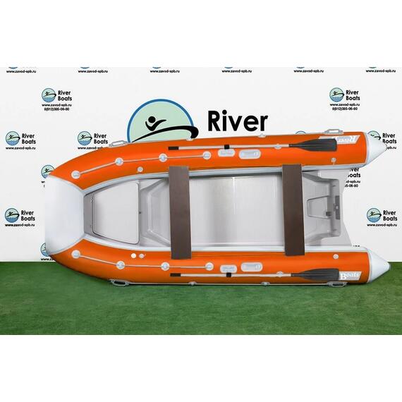 Надувная лодка РИБ RiverBoats RB 380 NEW Встроенный рундук (бело-оранжевый), Цвет.: бело-оранжевый, фото 
