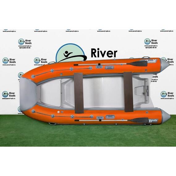 Надувная лодка РИБ RiverBoats RB 380 NEW Встроенный рундук (серо-оранжевый), Цвет.: серо-оранжевый, фото 