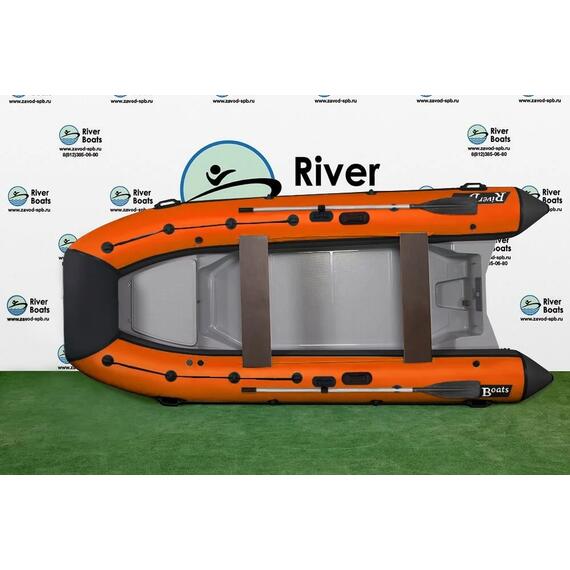 Надувная лодка РИБ RiverBoats RB 380 NEW Встроенный рундук (черно-оранжевый), Цвет.: черно-оранжевый, фото , изображение 2