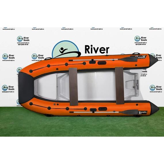 Надувная лодка РИБ RiverBoats RB 380 NEW Встроенный рундук (черно-оранжевый), Цвет.: черно-оранжевый, фото 