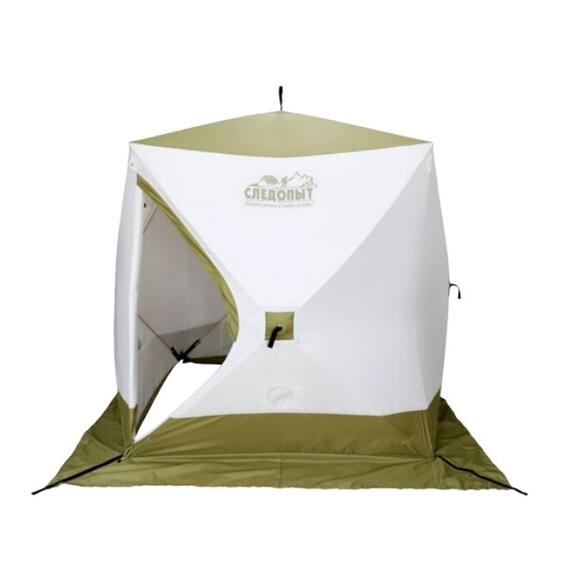 Палатка зимняя куб СЛЕДОПЫТ Premium 1.8x1.8 м, 3-х местная, 3 слоя, цв. белый/олива